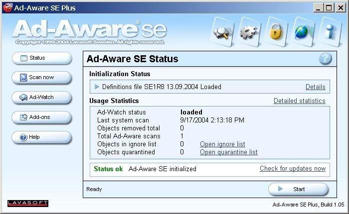 Ad-aware SE – главное окно